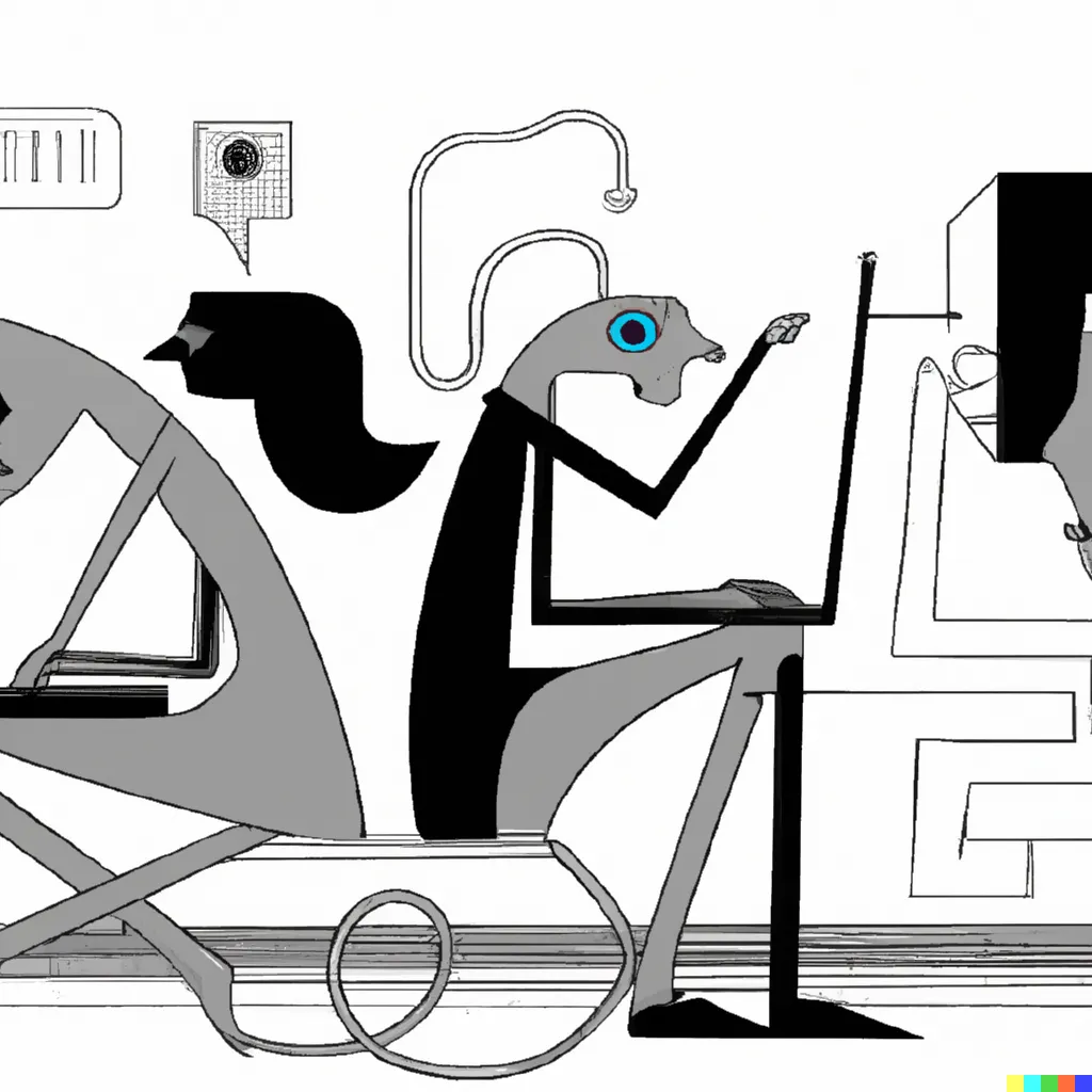 Pablo Picasso inspired AI to create this drawing of a man working with his compuer in his office