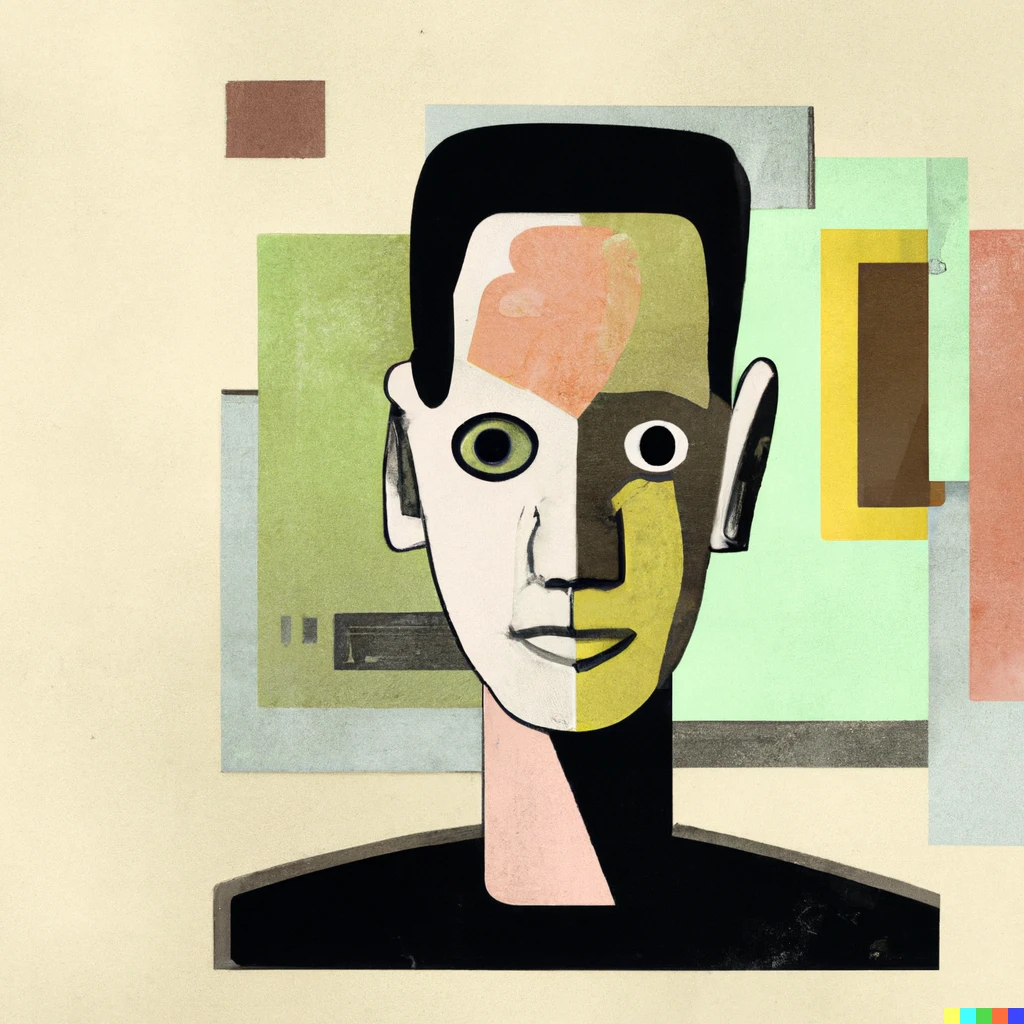 Man in digital world. Modigliani inspired