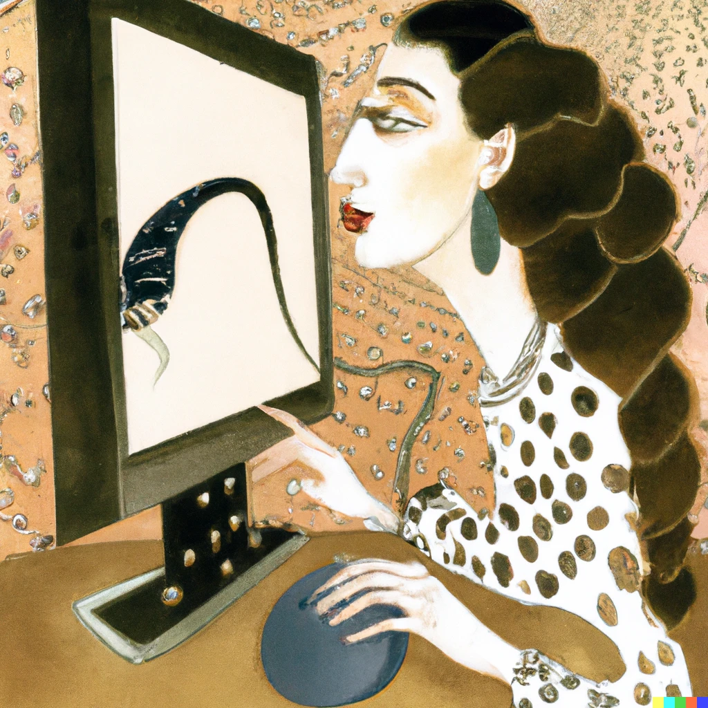 Woman watching the monitor. drawing inspired by Salvador Dali.